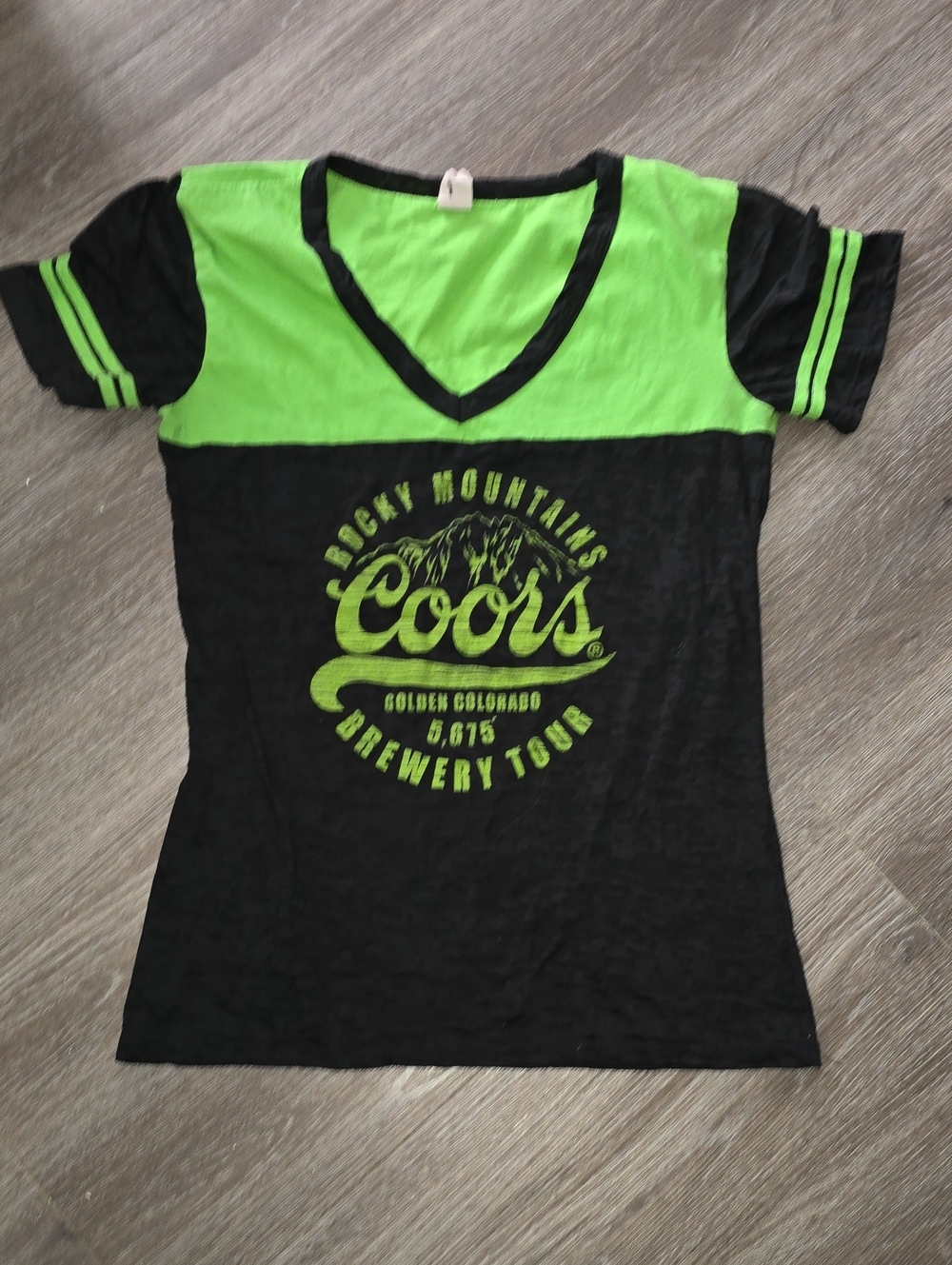 Coors Women's Black & Neon Green V-Neck Logo Tee